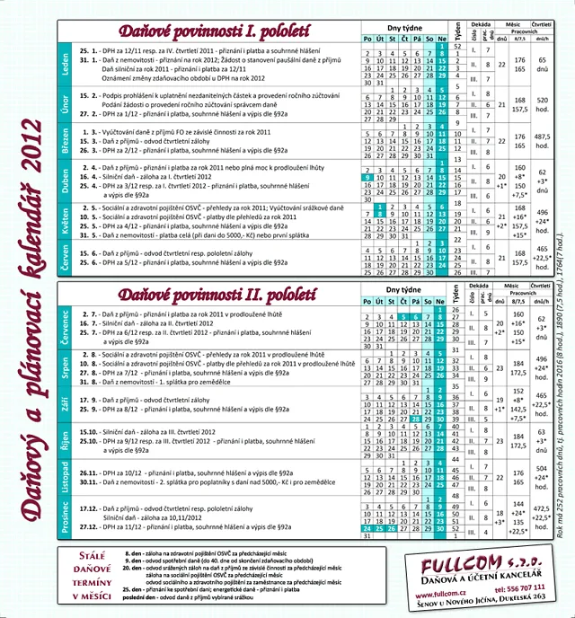 Daňový kalendář 2012